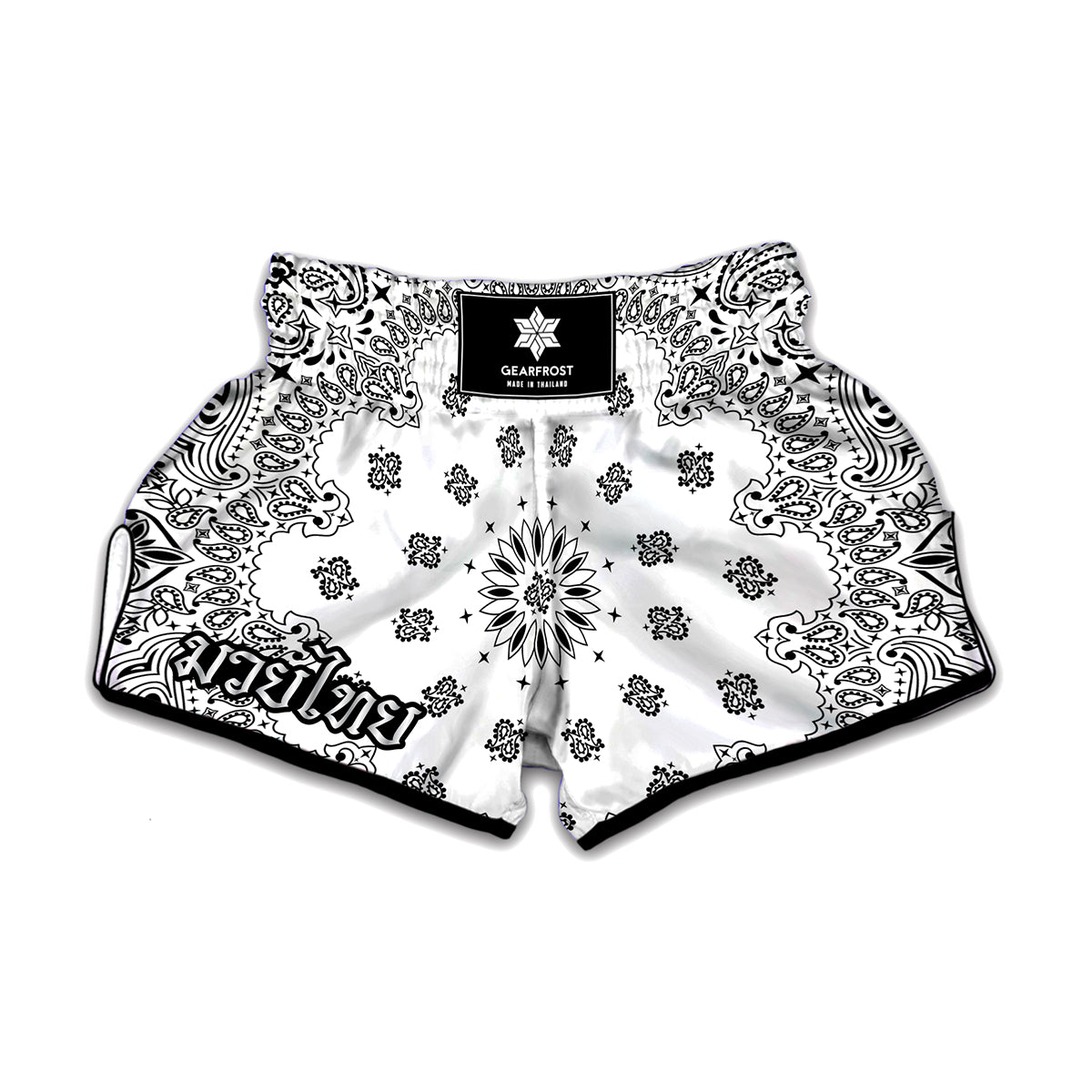 White Paisley Bandana Print Muay Thai Boxing Shorts