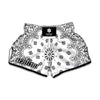 White Paisley Bandana Print Muay Thai Boxing Shorts