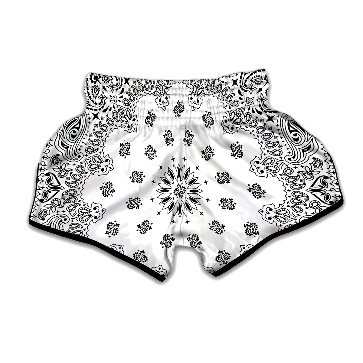 White Paisley Bandana Print Muay Thai Boxing Shorts