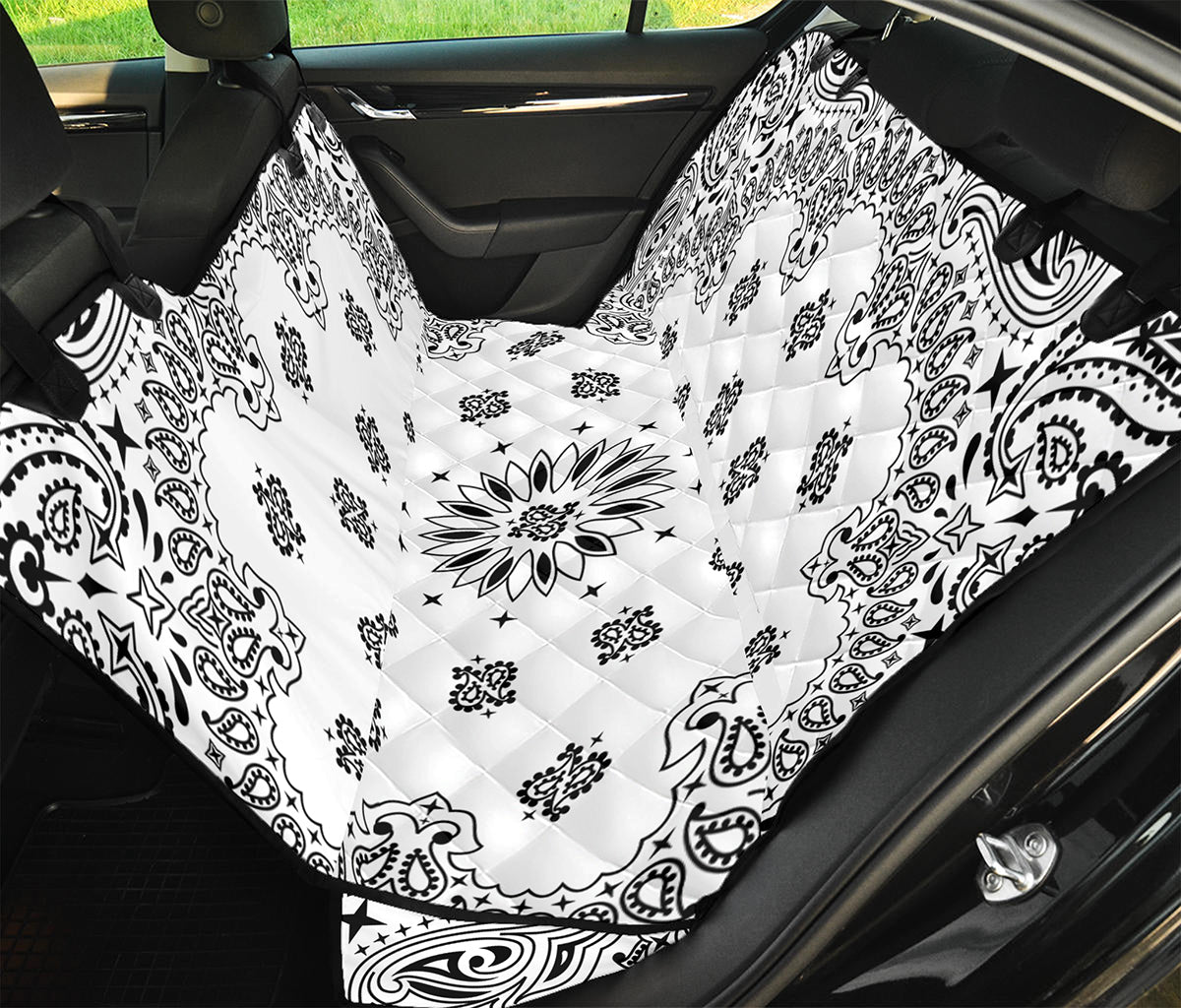 White Paisley Bandana Print Pet Car Back Seat Cover