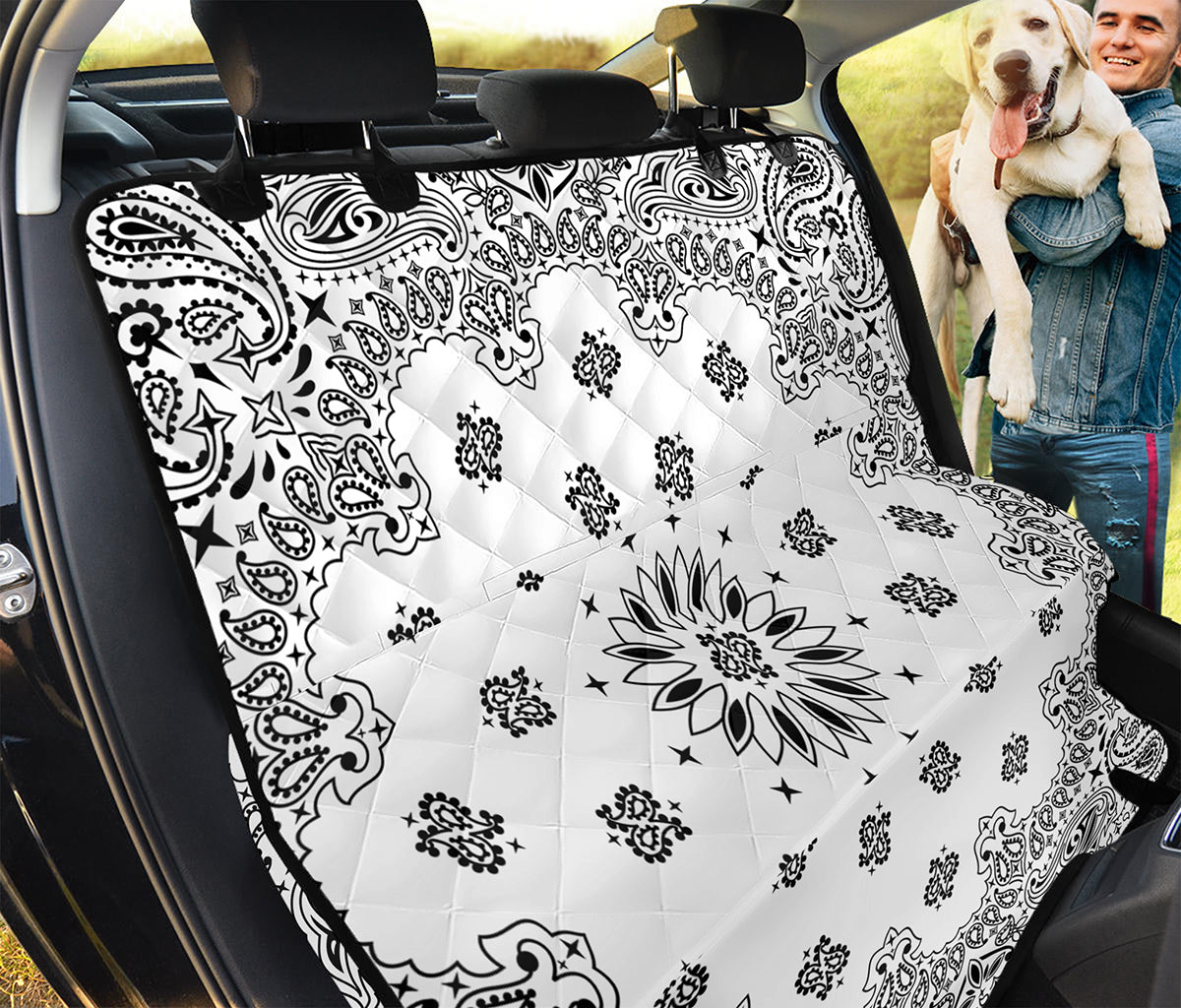 White Paisley Bandana Print Pet Car Back Seat Cover