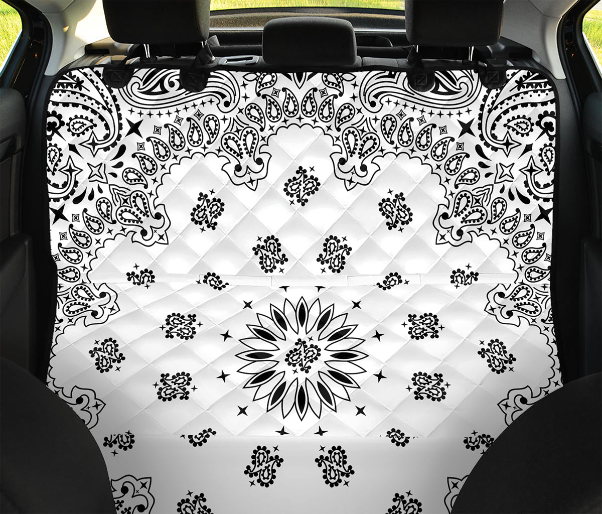 White Paisley Bandana Print Pet Car Back Seat Cover
