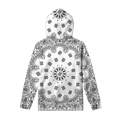 White Paisley Bandana Print Pullover Hoodie