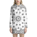 White Paisley Bandana Print Pullover Hoodie Dress