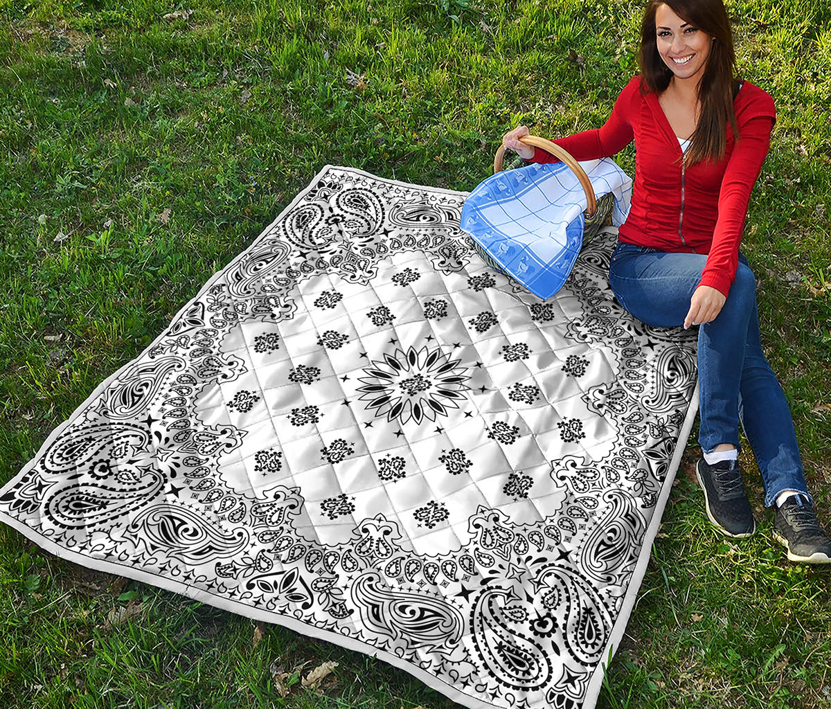 White Paisley Bandana Print Quilt