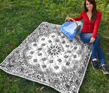White Paisley Bandana Print Quilt