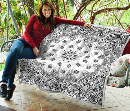 White Paisley Bandana Print Quilt