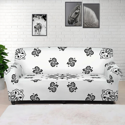 White Paisley Bandana Print Sofa Cover