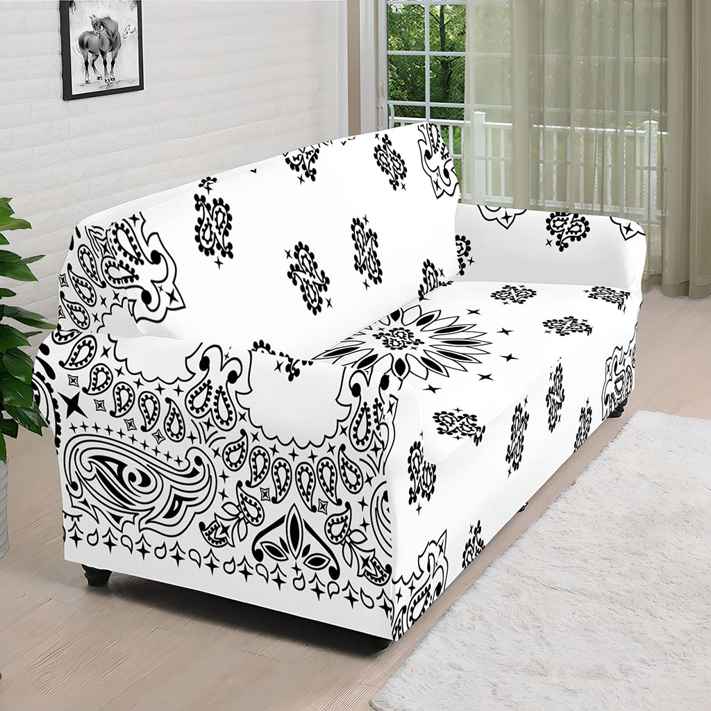 White Paisley Bandana Print Sofa Cover