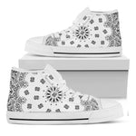 White Paisley Bandana Print White High Top Shoes
