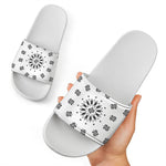 White Paisley Bandana Print White Slide Sandals