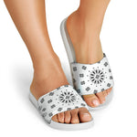 White Paisley Bandana Print White Slide Sandals