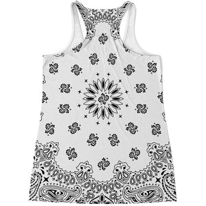 White Paisley Bandana Print Women's Racerback Tank Top