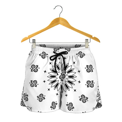 White Paisley Bandana Print Women's Shorts