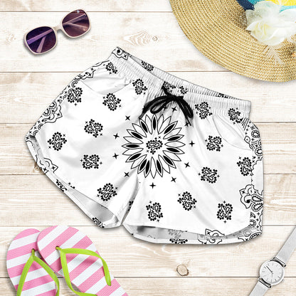 White Paisley Bandana Print Women's Shorts