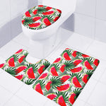 White Palm Leaf Watermelon Pattern Print 3 Piece Bath Mat Set