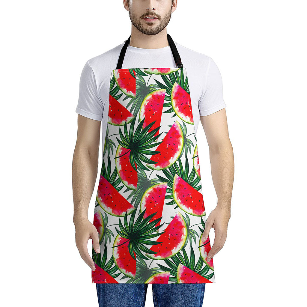 White Palm Leaf Watermelon Pattern Print Apron