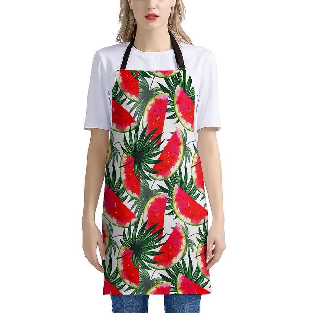 White Palm Leaf Watermelon Pattern Print Apron