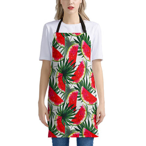 White Palm Leaf Watermelon Pattern Print Apron