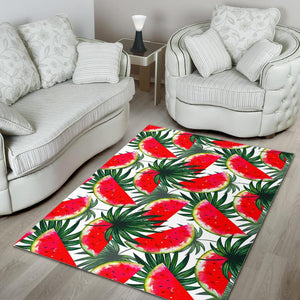 White Palm Leaf Watermelon Pattern Print Area Rug GearFrost