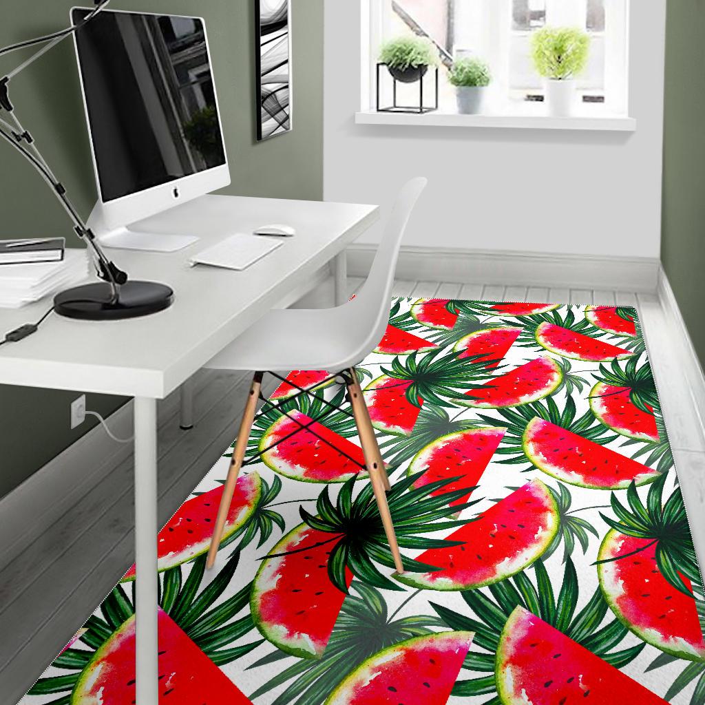 White Palm Leaf Watermelon Pattern Print Area Rug GearFrost