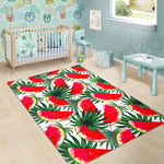 White Palm Leaf Watermelon Pattern Print Area Rug GearFrost