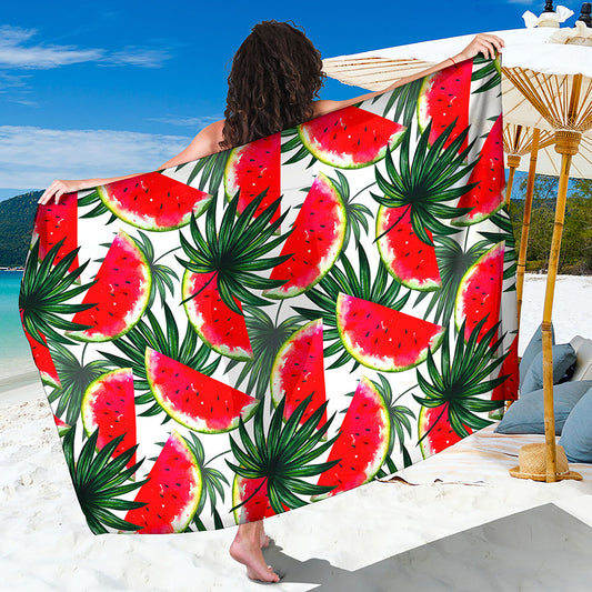 White Palm Leaf Watermelon Pattern Print Beach Sarong Wrap