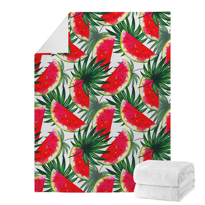 White Palm Leaf Watermelon Pattern Print Blanket