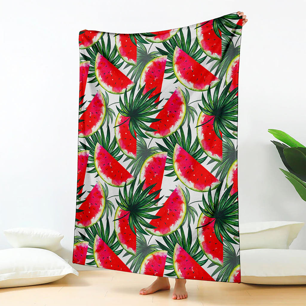 White Palm Leaf Watermelon Pattern Print Blanket