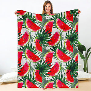 White Palm Leaf Watermelon Pattern Print Blanket