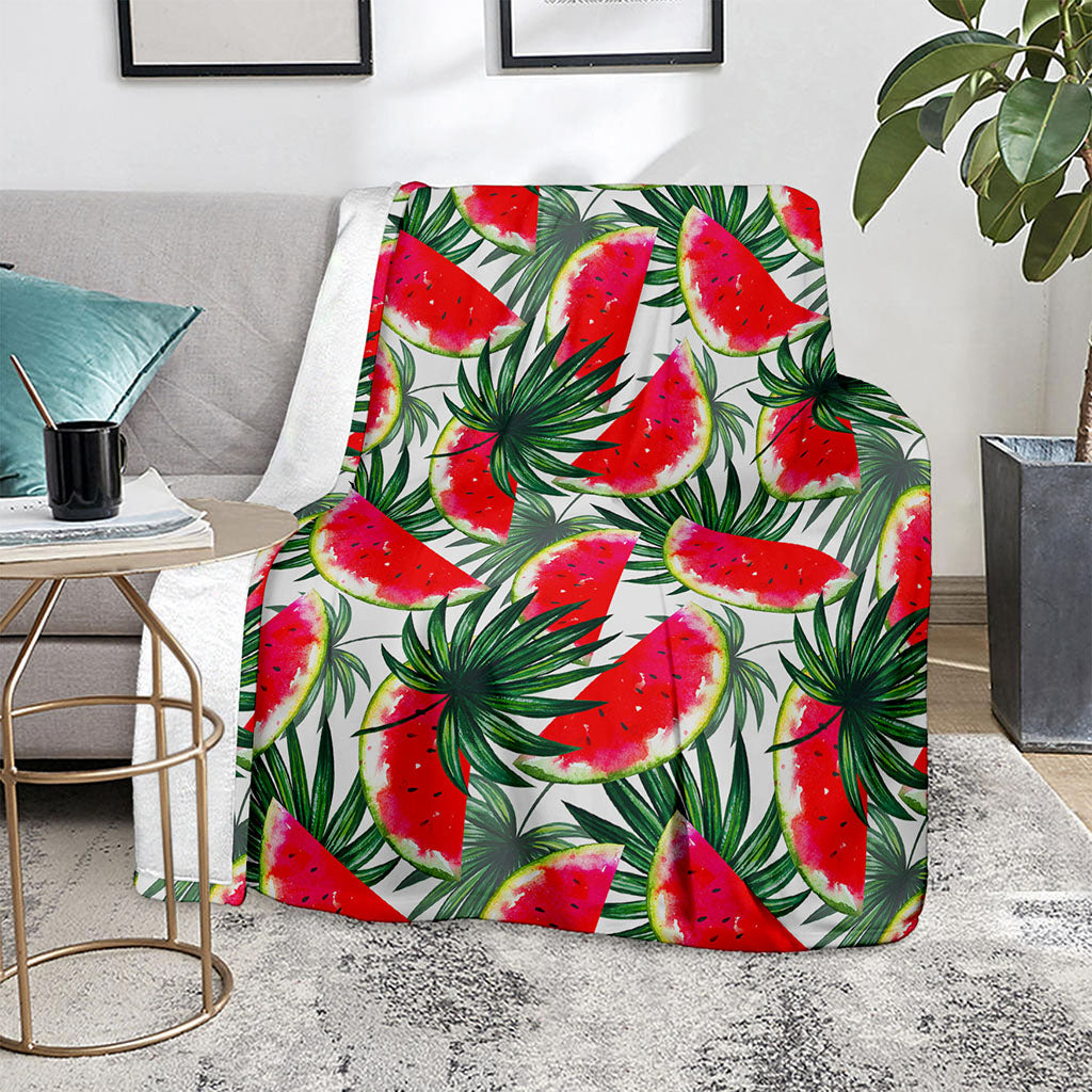 White Palm Leaf Watermelon Pattern Print Blanket