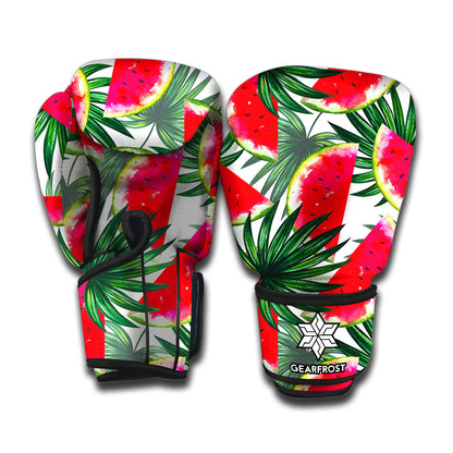 White Palm Leaf Watermelon Pattern Print Boxing Gloves