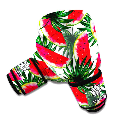 White Palm Leaf Watermelon Pattern Print Boxing Gloves