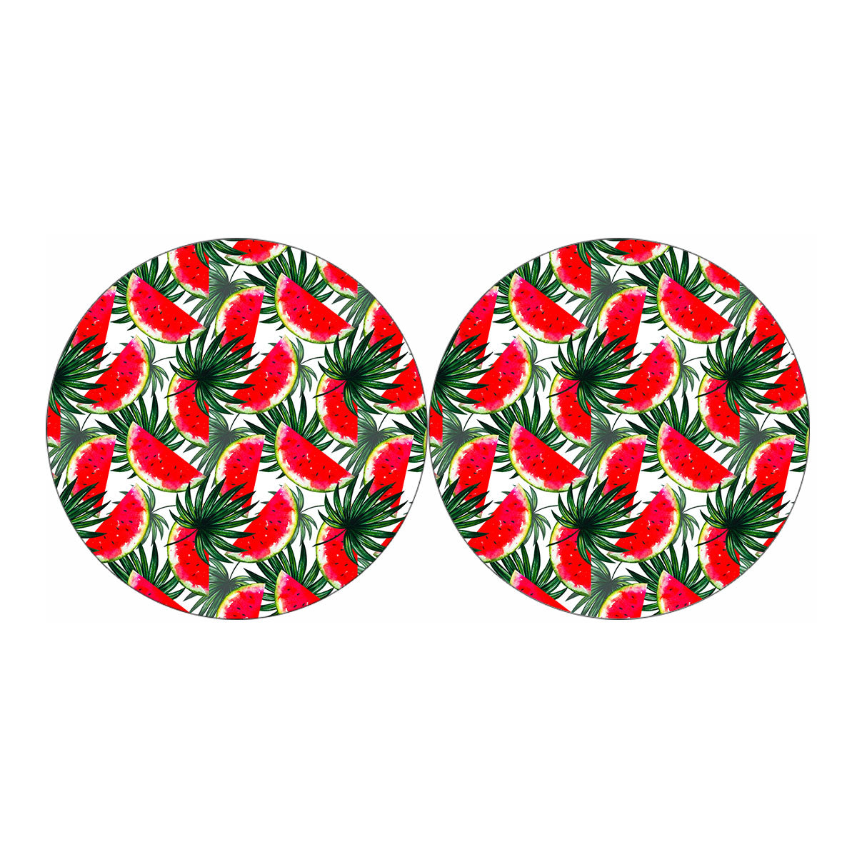 White Palm Leaf Watermelon Pattern Print Car Coasters
