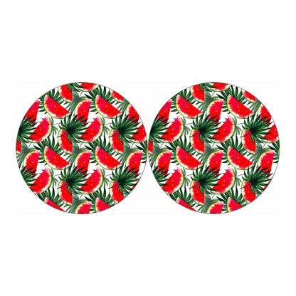 White Palm Leaf Watermelon Pattern Print Car Coasters