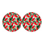 White Palm Leaf Watermelon Pattern Print Car Coasters