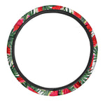 White Palm Leaf Watermelon Pattern Print Car Steering Wheel Cover
