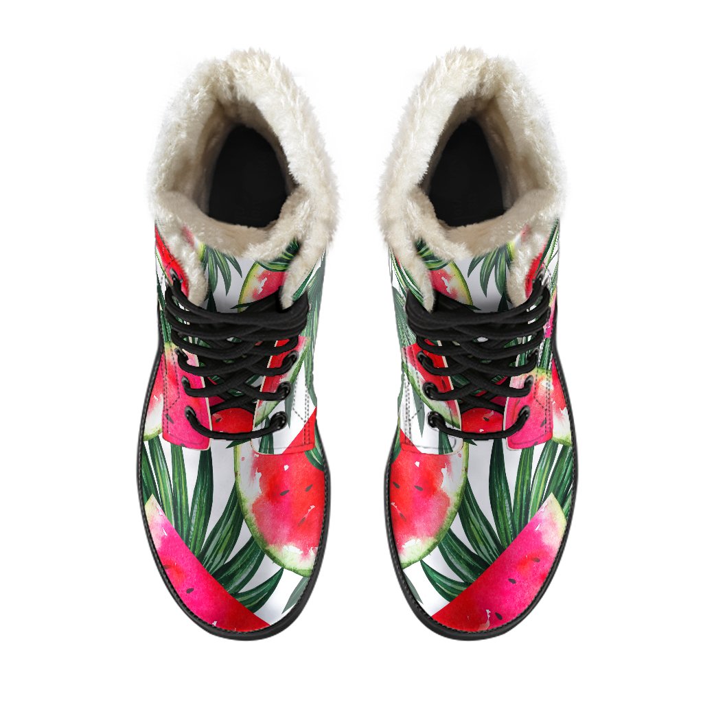 White Palm Leaf Watermelon Pattern Print Comfy Boots GearFrost