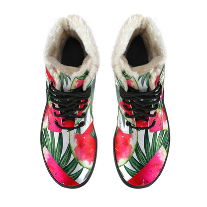 White Palm Leaf Watermelon Pattern Print Comfy Boots GearFrost