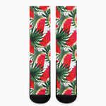 White Palm Leaf Watermelon Pattern Print Crew Socks