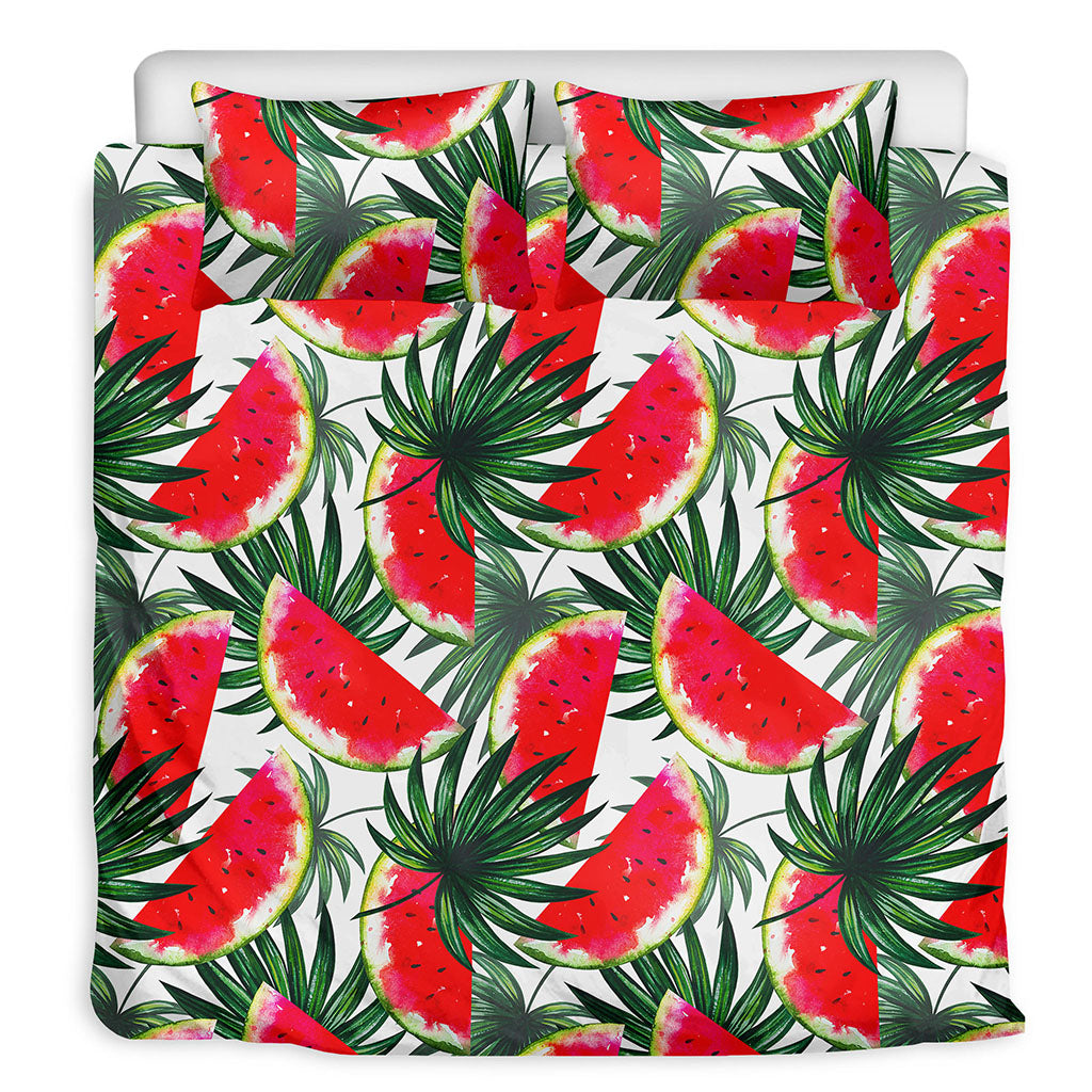 White Palm Leaf Watermelon Pattern Print Duvet Cover Bedding Set