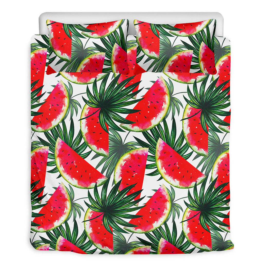 White Palm Leaf Watermelon Pattern Print Duvet Cover Bedding Set