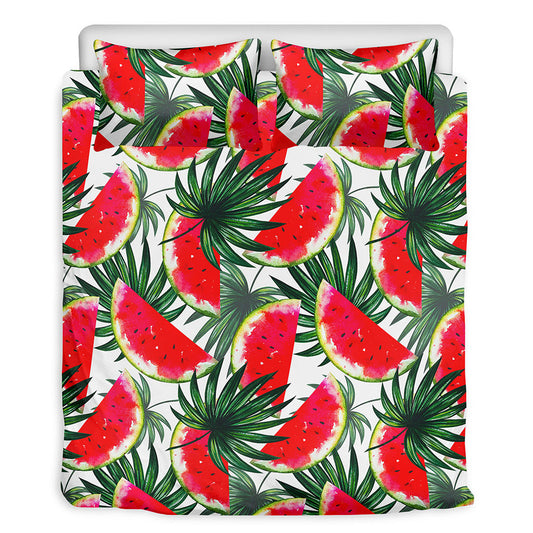 White Palm Leaf Watermelon Pattern Print Duvet Cover Bedding Set