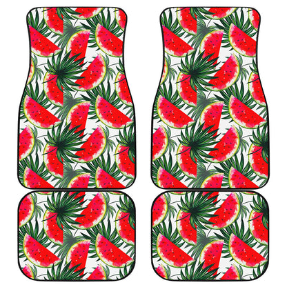 White Palm Leaf Watermelon Pattern Print Front and Back Car Floor Mats