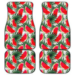 White Palm Leaf Watermelon Pattern Print Front and Back Car Floor Mats