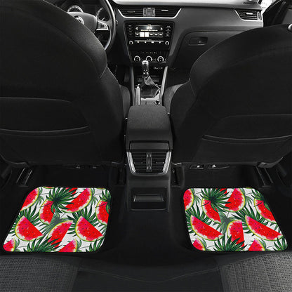 White Palm Leaf Watermelon Pattern Print Front and Back Car Floor Mats