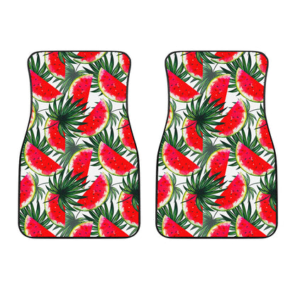 White Palm Leaf Watermelon Pattern Print Front Car Floor Mats