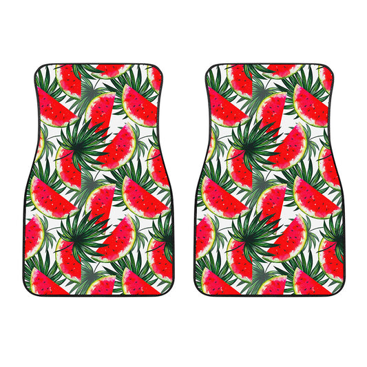 White Palm Leaf Watermelon Pattern Print Front Car Floor Mats