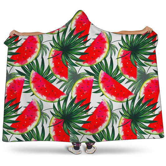 White Palm Leaf Watermelon Pattern Print Hooded Blanket