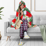 White Palm Leaf Watermelon Pattern Print Hooded Blanket